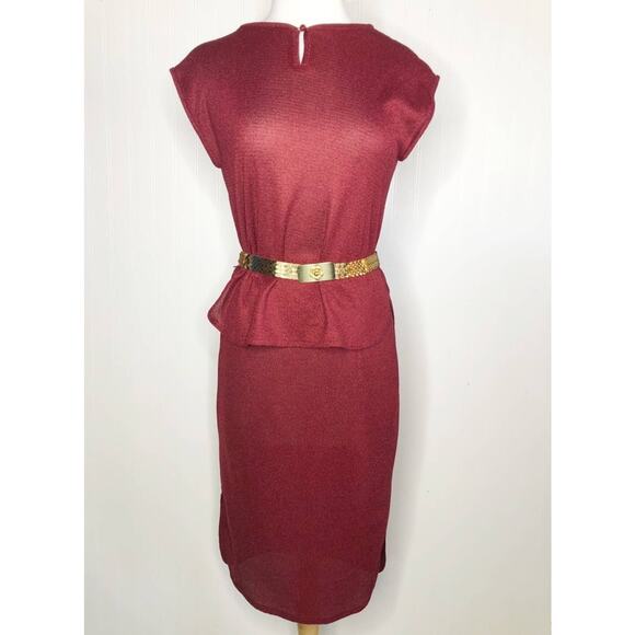 Vintage 70s Sweater Skirt Set Maroon Burgundy Women's XS/S - Picture 1 of 6